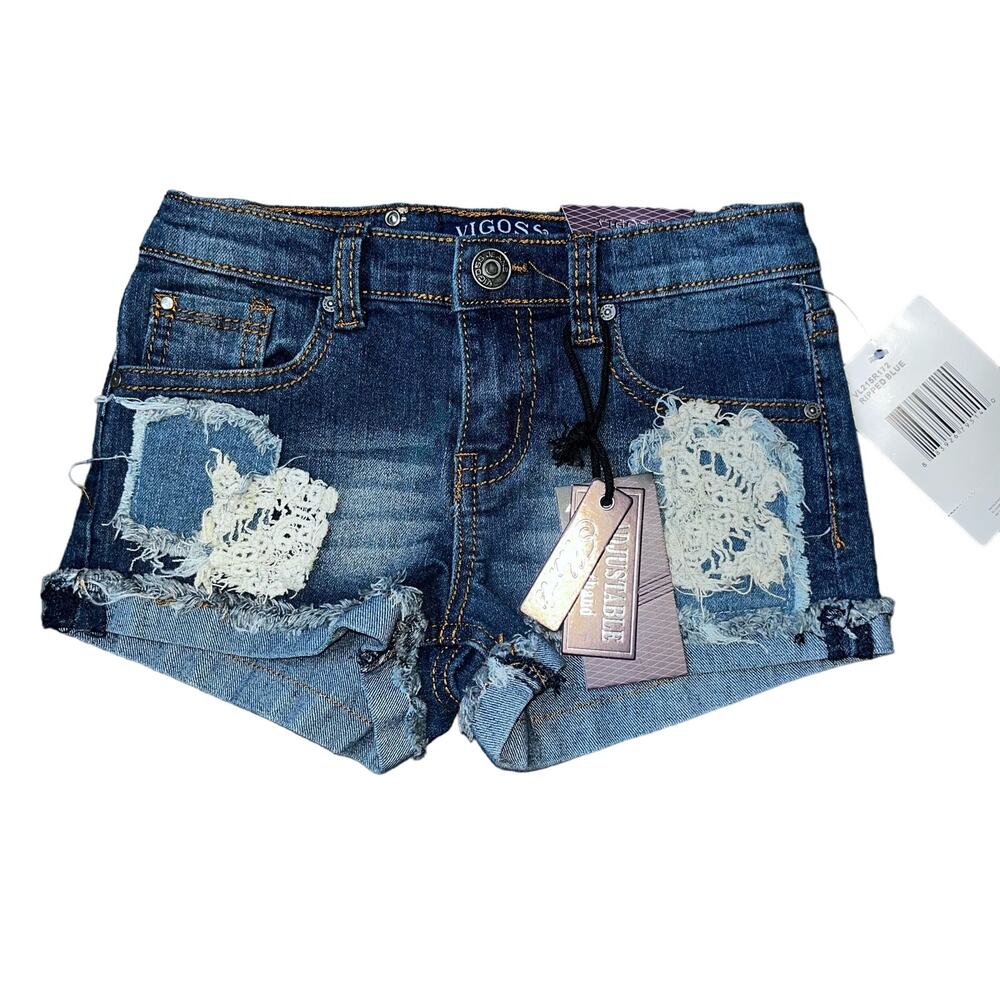 Vigoss Jeans Girl's 6 Lace Embellished Denim Cuffed Jean Shorts NWT
